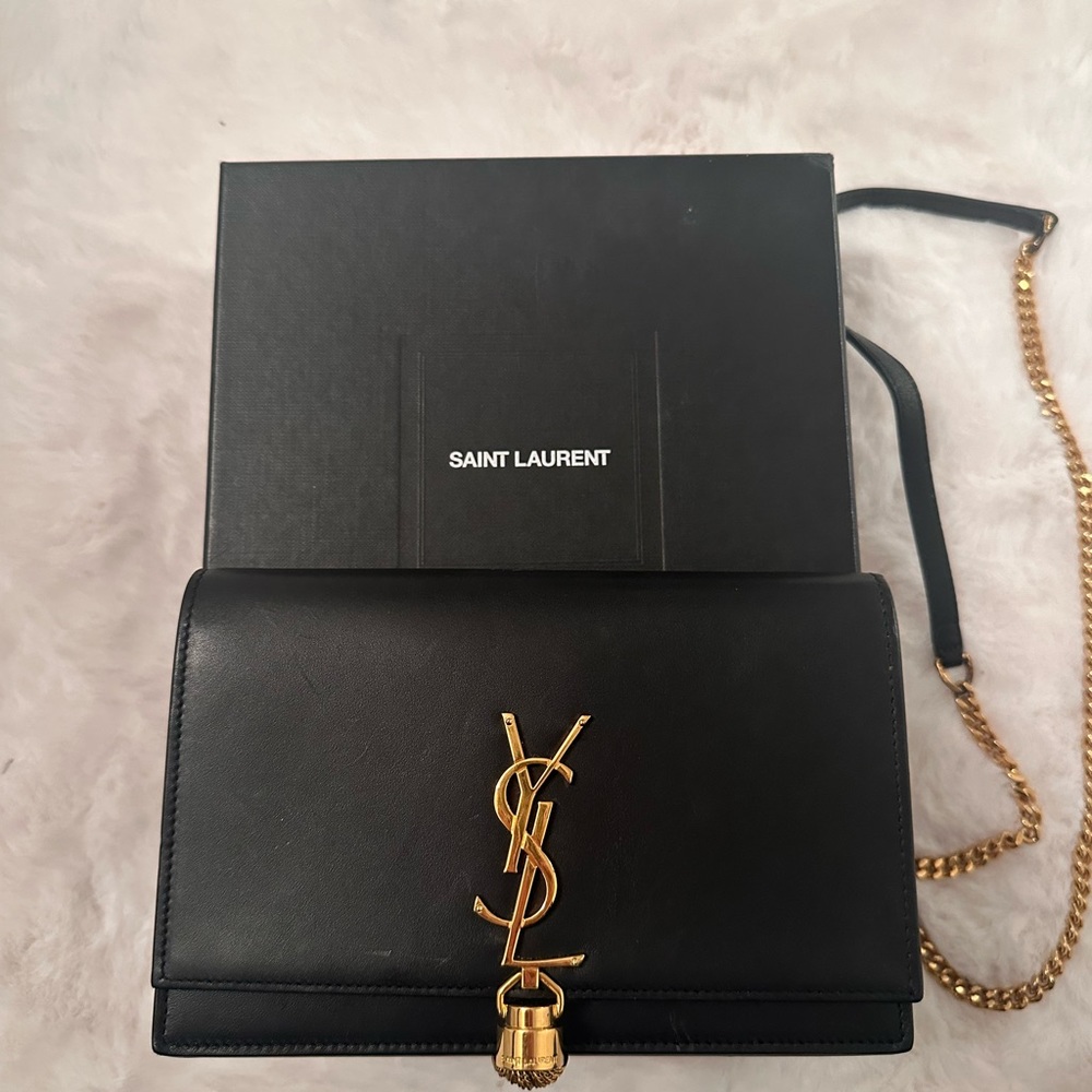 YSL Kate smooth calf wallet on chain with tassel